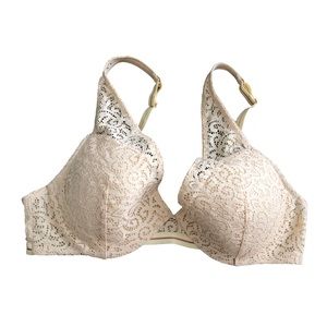 Thirdlove Artisan Lace Plunge Bra 36C Beige Floral Lace Padded Underwire